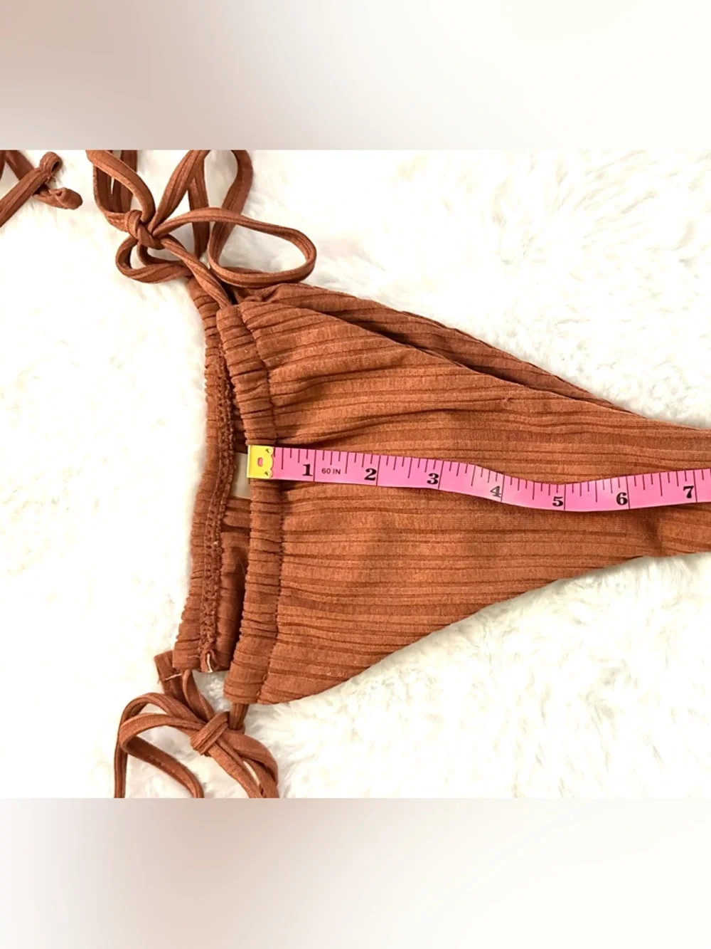 SHEIN Ribbed Burnt Orange Brown 3 Piece Tie Bikini Set Cover Up Sarong Medium